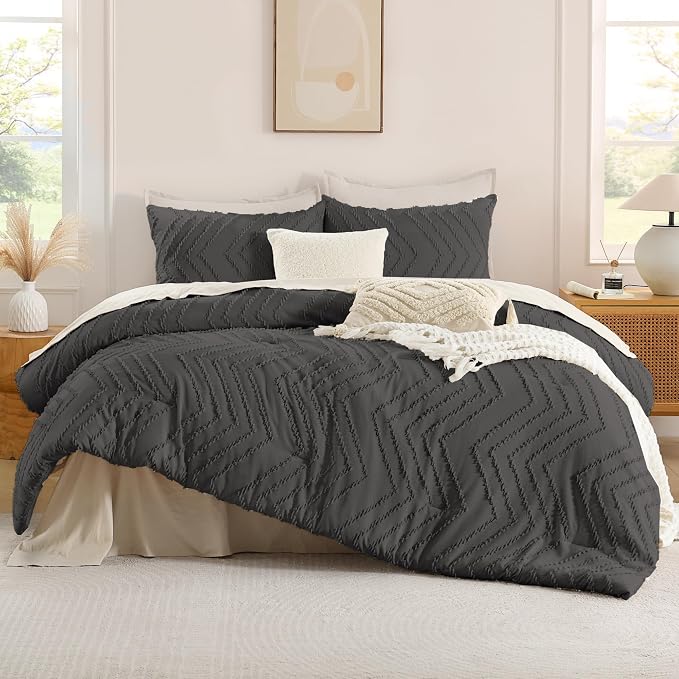 Andency Dark Grey California King Comforter Set, Boho Cal King Soft Warm Tufted - Image 2