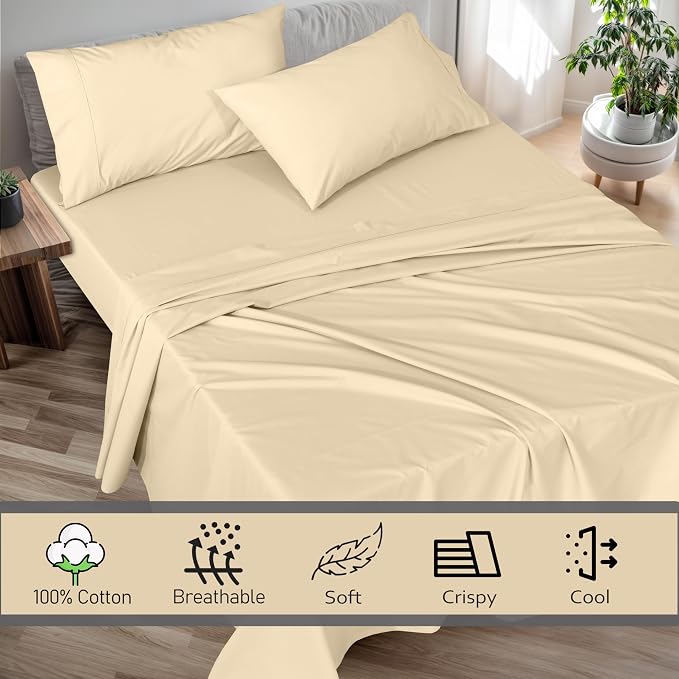 RUVANTI 100% Cotton Sheets – Twin Size Percale Bedding, Cooling & Breathable - Image 3
