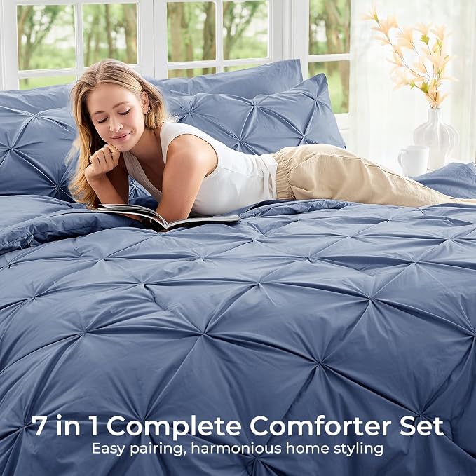 Sasttie Twin Comforter Set, 5-Piece Bed in a Bag, Pintuck Bedding Sets - Image 6