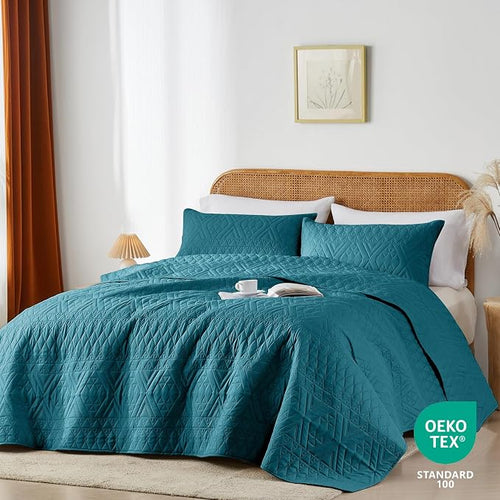 akkialla Full/Queen Quilt Set, Teal Lightweight Microfiber Bedspread Coverlet - Image 2