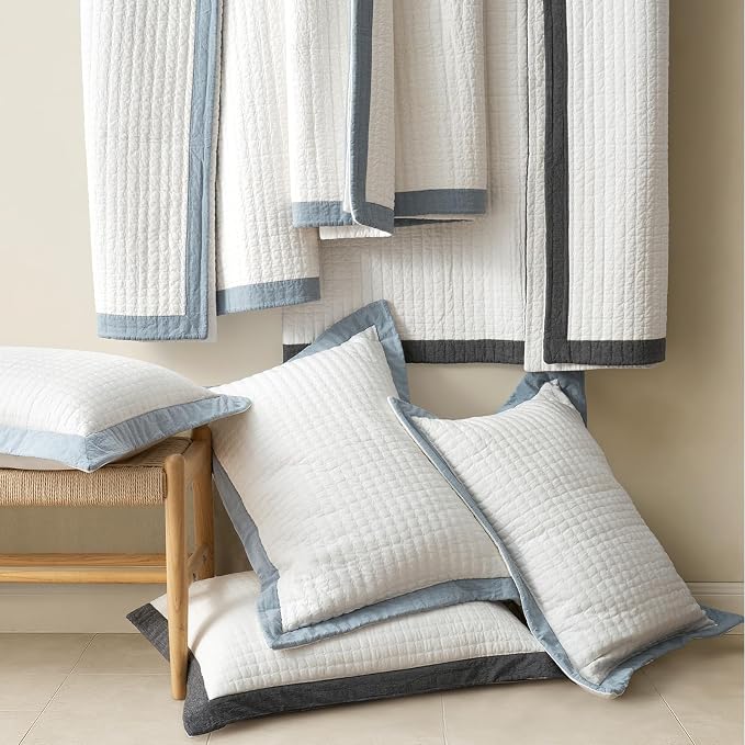 EVERGRACE Cotton Border Frame Tack-Stitch Quilt Bedding Set Queen Size - Image 7