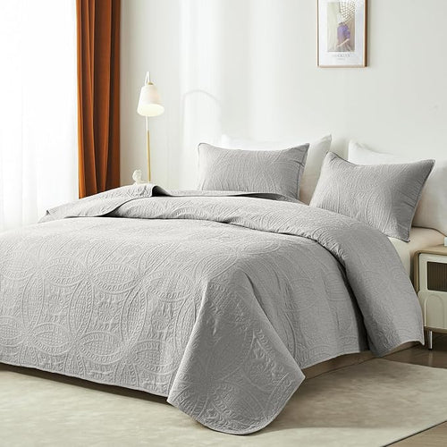 akkialla Quilts Queen Size, Light Grey Ultrasonic Full/Queen Quilt Set - Image 2