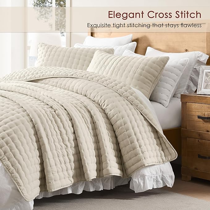WDCOZY Beige Queen Size Quilts Bedding Sets - Image 3