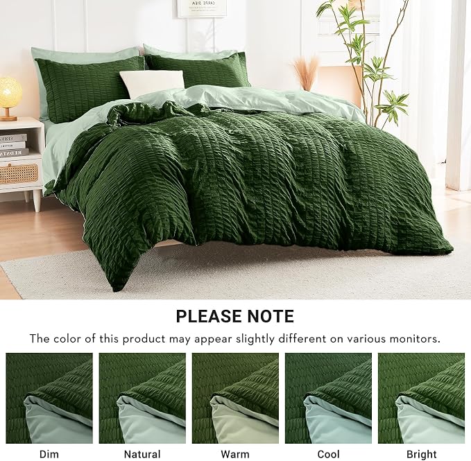 HYMOKEGE Dark Green/Sage Green California King Comforter Set Seersucker 7 Pieces - Image 6