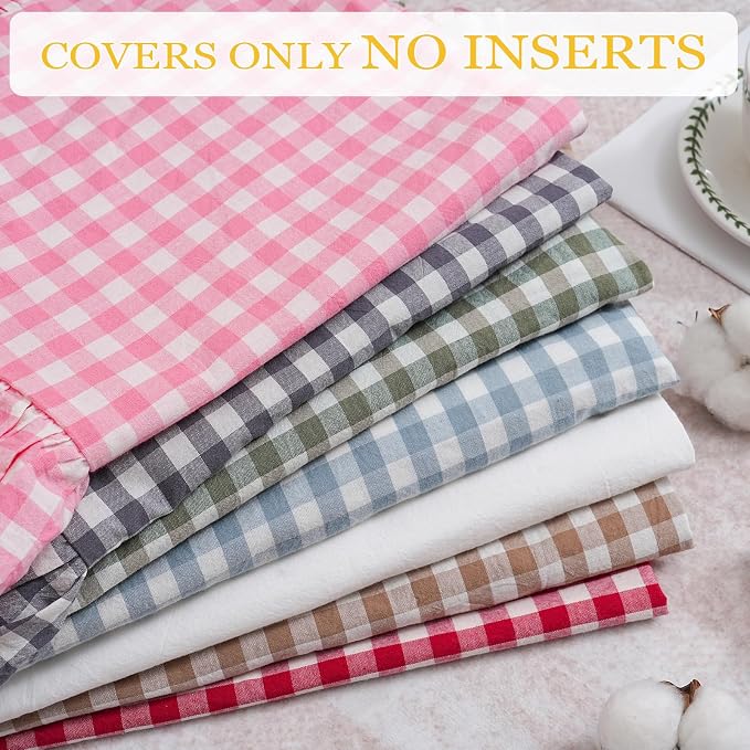 14x36 inches Taupe Plaid Ruffle Gingham Lumbar Throw Pillow Cover, Pure Cotton - Image 8