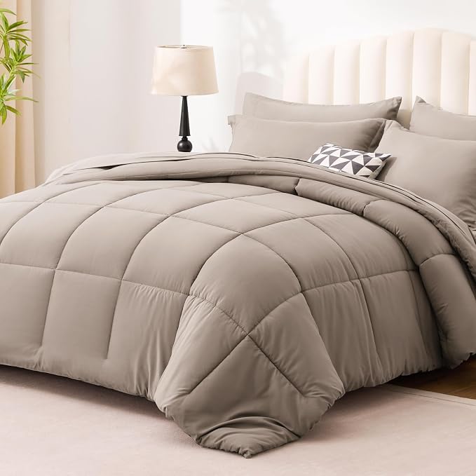 Love's cabin Twin Comforter Set Light Brown, 5 Pieces Twin Bed in a Bag - Image 2