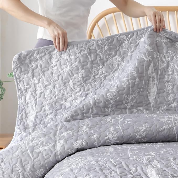 JANZAA Quilt King Size Grey Quilt Bed Spread Boho Quilt - Image 7