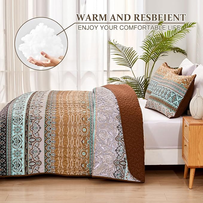 WONGS BEDDING Boho Fall Quilt Set King, Ultra Soft Lightweight Bed Decor - Image 3