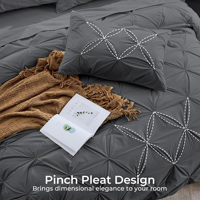 Sasttie California King Comforter Set, 7-Piece Bed in a Bag, Pintuck Bedding - Image 4