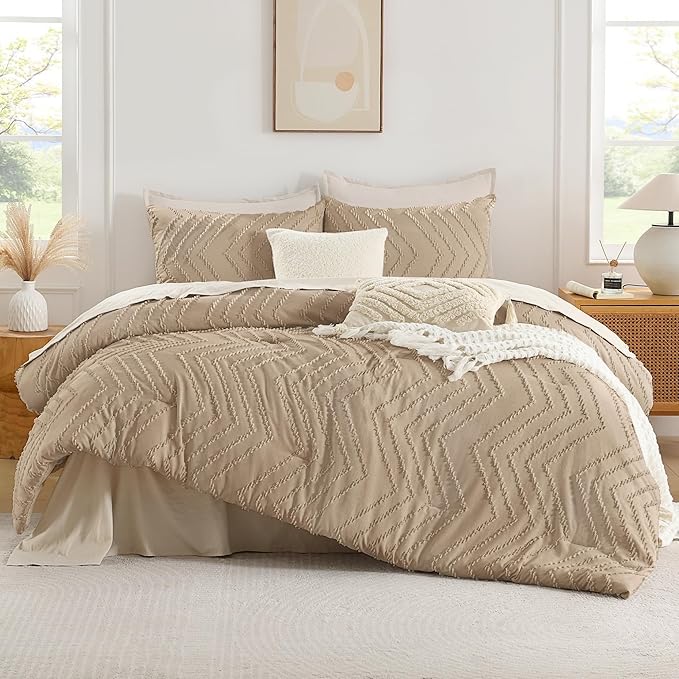 Andency Taupe California King Comforter Set, Boho Cal King Soft Warm Tufted - Image 2