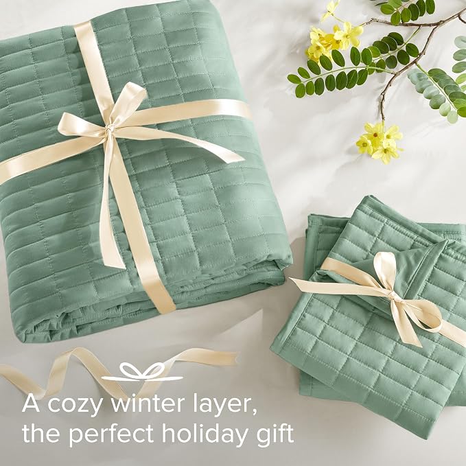 Comfort Spaces Sage Green Oversized Queen Quilt Set 102"x118" Bedspread Quilted - Image 7