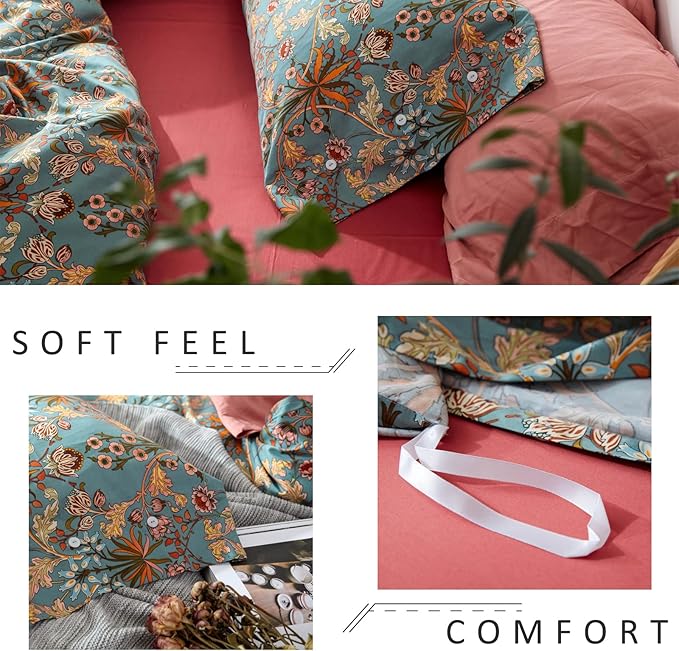 mixinni 3 Pieces Flower Duvet Cover Set 100% Natural Cotton Full Size Bedding - Image 7