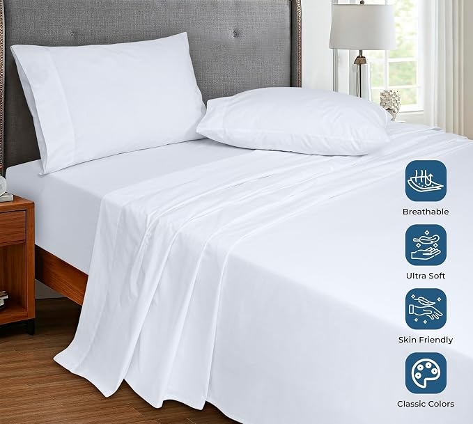 Royale Linens 100% Organic Cotton Twin XL Flat Sheet Only - Image 4