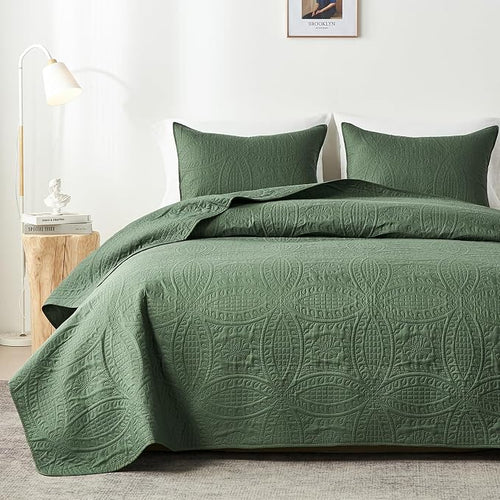 akkialla King Quilt Bedding Set, Olive Green Ultrasonic King/Cal King Quilt Set by akkialla