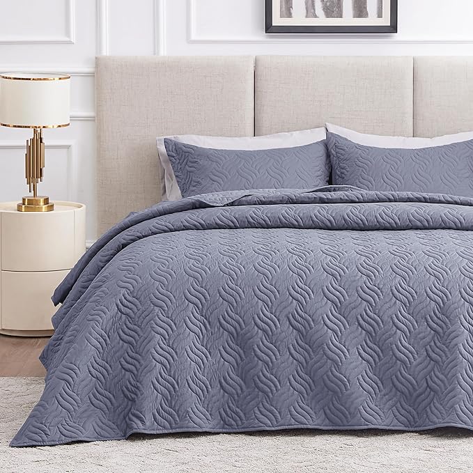 Love's cabin Twin Quilt Bedding Set Bluish Grey Bedspreads by Lovescabin