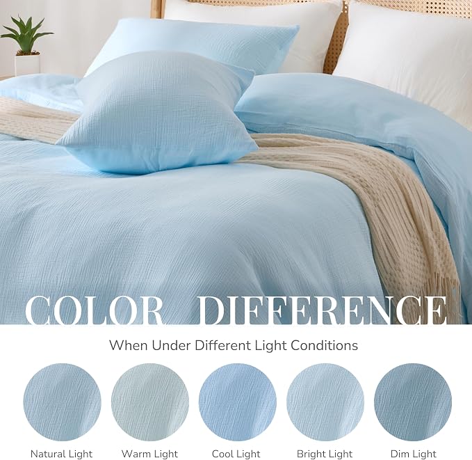 Blue Duvet Cover Queen Size, 100% Sandwashed Cotton Soft Queen Duvet Cover Set - Image 7