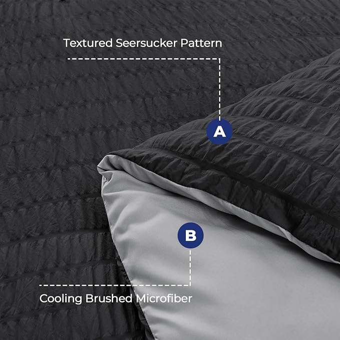 HYMOKEGE Black/Light Grey Full Size Comforter Sets Seersucker 7 Pieces - Image 4