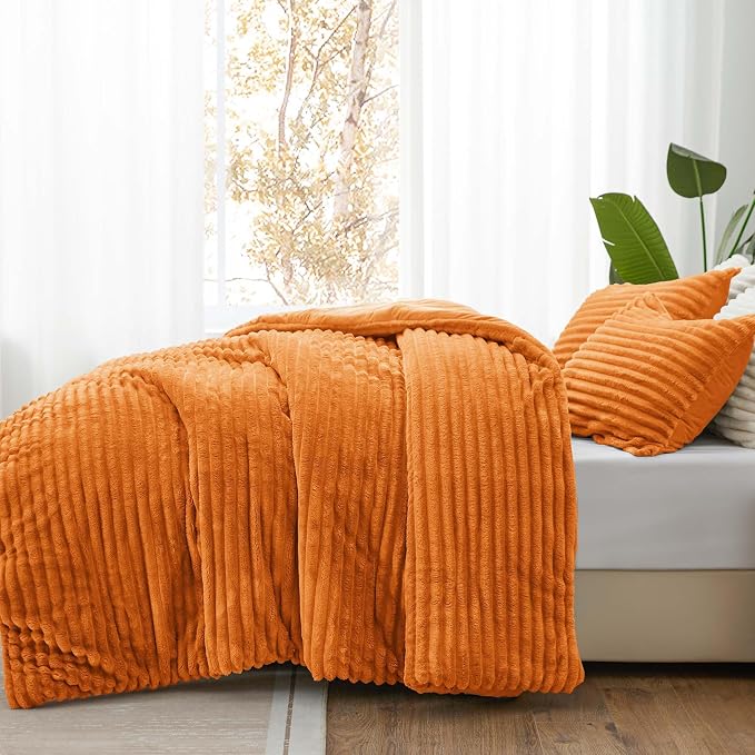 BEDELITE Fleece California King Comforter Set -Super Soft & Warm Fluffy Burnt - Image 2