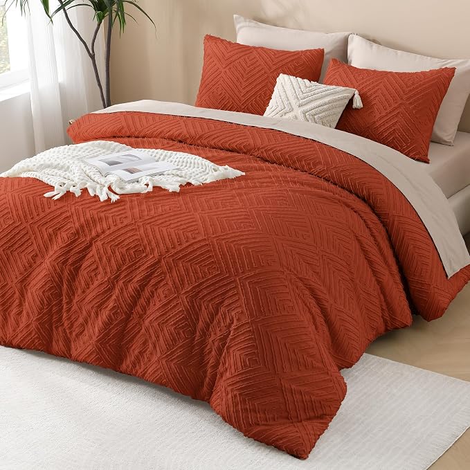 Andency Burnt Orange Oversized King Comforter 128''x120'', 3 Pieces Terracotta - Image 6