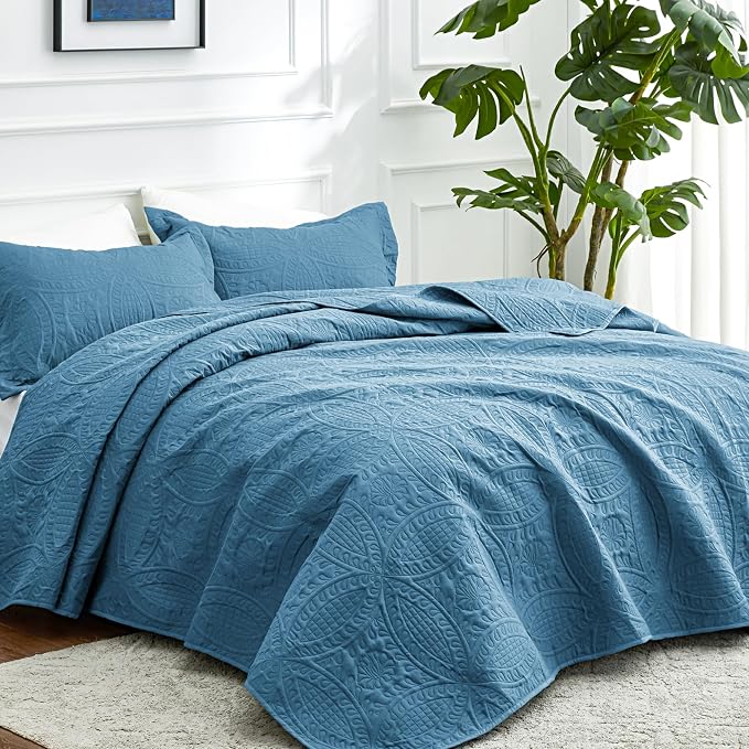 Love's cabin Twin Quilt Set Misty Blue Bedspreads Bedding Set - Image 2