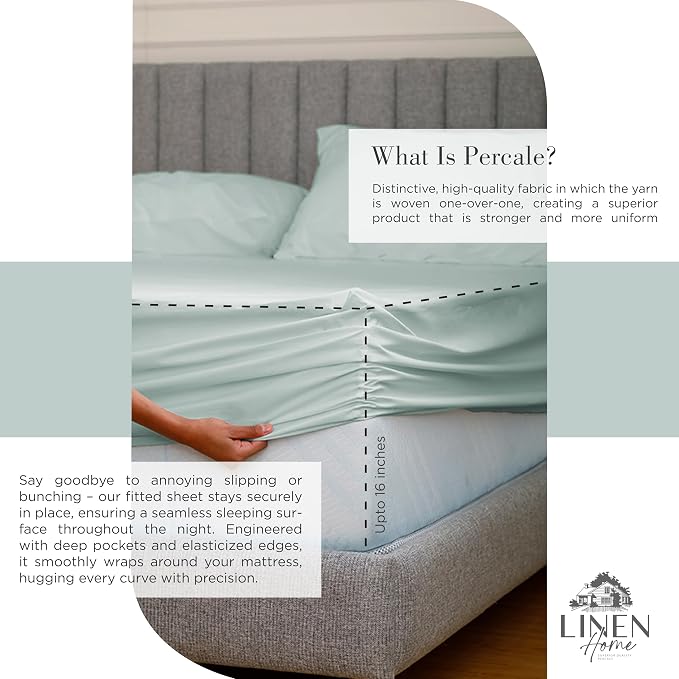 Linen Home 100% Cotton Percale Sheets Full Size, Pastel Turk, Deep Pocket - Image 4
