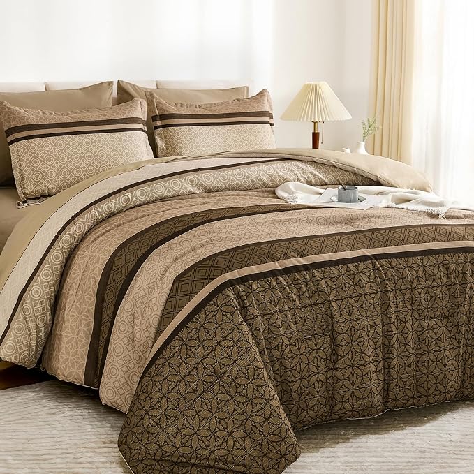 WONGS BEDDING 7 Pieces Comforter Set Queen Size, Minimalist Geometric Soft - Image 3