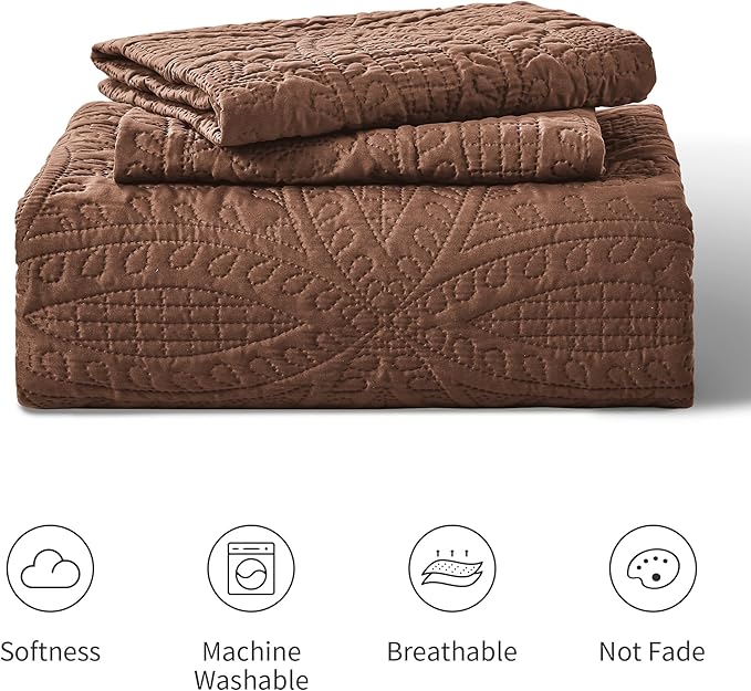 Love's cabin California King Size Quilt Bedding Set Brown Bedspreads - Image 7