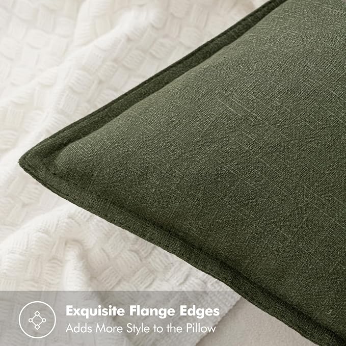 MIULEE Decorative Linen Pillow Covers 20x20 Inch Dark Olive Green Boho - Image 2