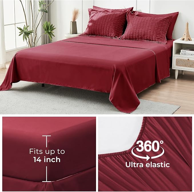 HYMOKEGE Burgundy Full Size Comforter Sets Seersucker 7 Pieces, All Season - Image 7