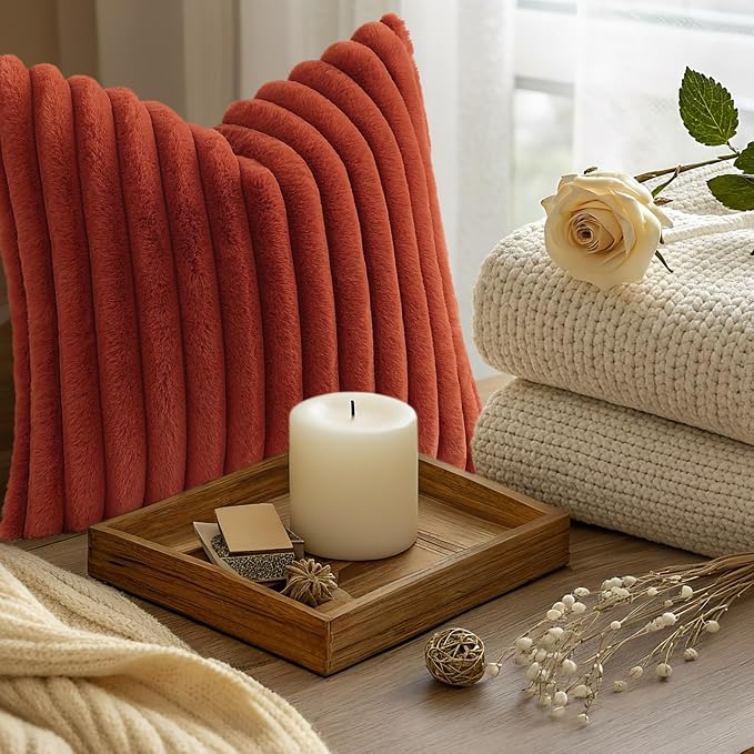 decorUhome Cozy Faux Fur Throw Pillow Covers 26x26 Set of 2 Decorative Soft - Image 9