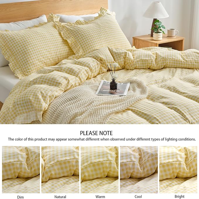 Gingham Duvet Cover Full Size, 3 Pieces Soft Breathable Microfiber Plaid - Image 5