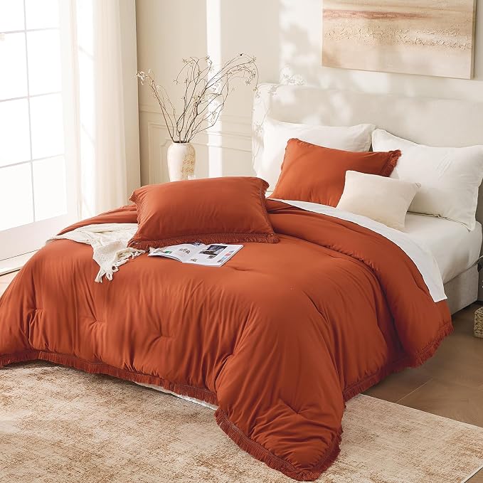 Andency Oversized King Size Comforter Set Terracotta 128x120, 3 Pieces Boho - Image 6