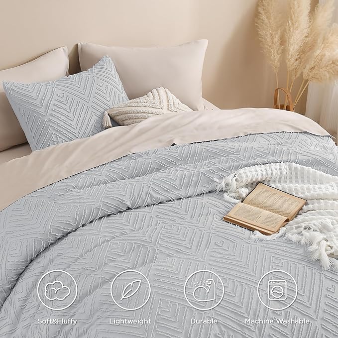 Andency Light Grey California King Comforter Set, 3 Pieces Boho Tufted Cal King - Image 4