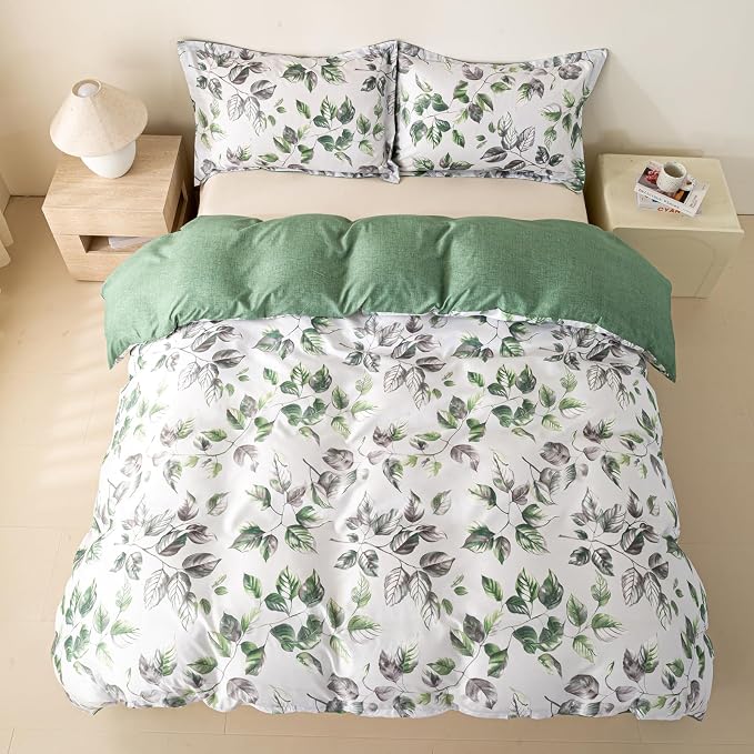 OAITE Duvet Cover Queen Size, Reversible Leaf White Duvet Cover Set - Image 6