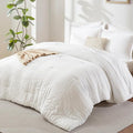 CozyLux Queen Comforter Set White Seersucker 7 Pieces Bed in a Bag Queen by CozyLux