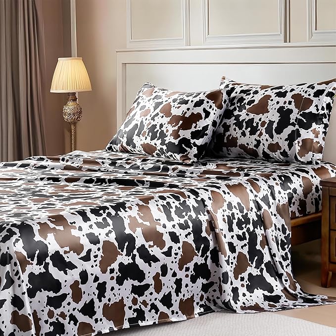 MR&HM Satin Bed Sheets with Elastic Corner Straps, Queen Size Sheets Set by MRHM