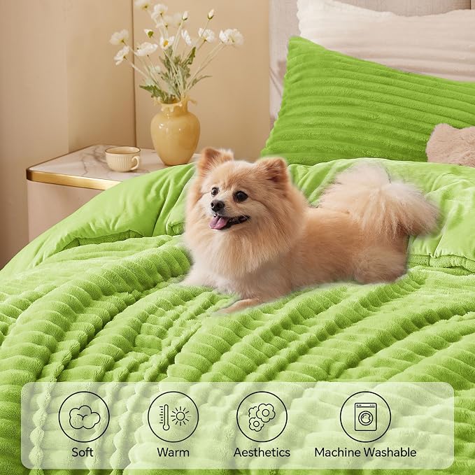 BEDELITE Fleece King Comforter Set -Super Soft & Warm Fluffy Dark Citron Bedding - Image 3