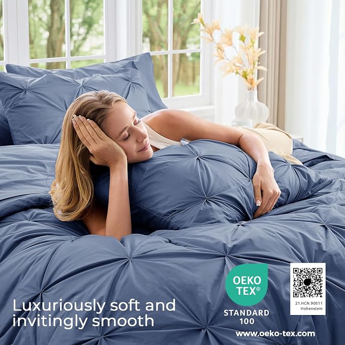 Sasttie Twin Comforter Set, 5-Piece Bed in a Bag, Pintuck Bedding Sets - Image 3