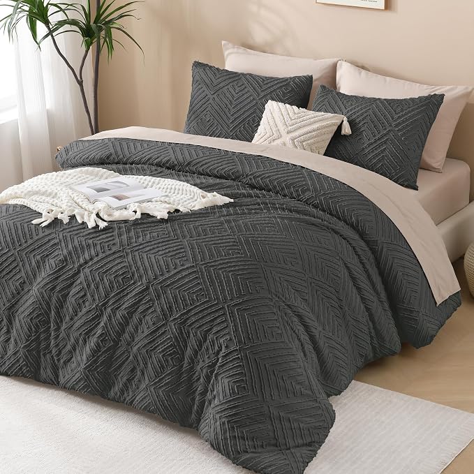 Andency Dark Grey Oversized King Comforter 120''x120'', 3 Pieces Dark Gray - Image 6