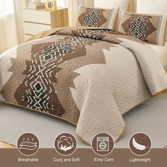 Dintszyayue Boho Full Size Quilt Set, 3 Pieces Aztec Texture Bedding Coverlet - Image 3