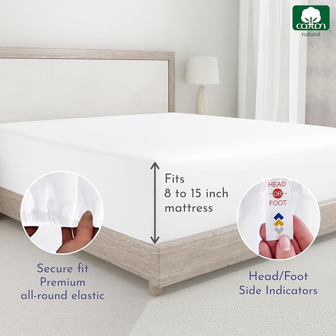 2 Cotton Twin XL Fitted Sheets, 400 Thread Count 100% Cotton Fitted Sheets - Image 5