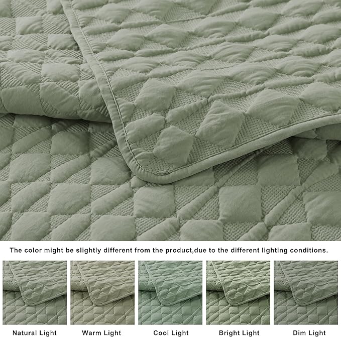 WDCOZY Sage Green Quilt King Size Bedding Sets - Image 3