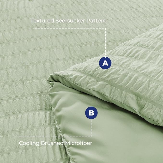 HYMOKEGE Light Green Queen Comforter Set Seersucker 7 Pieces, All Season Luxury - Image 4