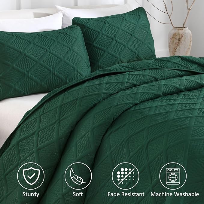 Yiran Quilts Queen Size, Emerald Green Spring Summer Bedspread Bedding Set - Image 3