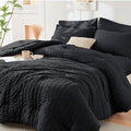 HYMOKEGE Black King Size Comforter Set Seersucker 7 Pieces, All Season Luxury by HYMOKEGE