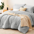 CozyLux Queen Comforter Set Light Grey Seersucker 7 Pieces Bed in a Bag Queen by CozyLux