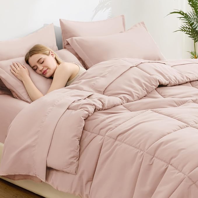 Love's cabin Queen Comforter Set Blush Pink, 7 Pieces Queen Bed in a Bag - Image 3