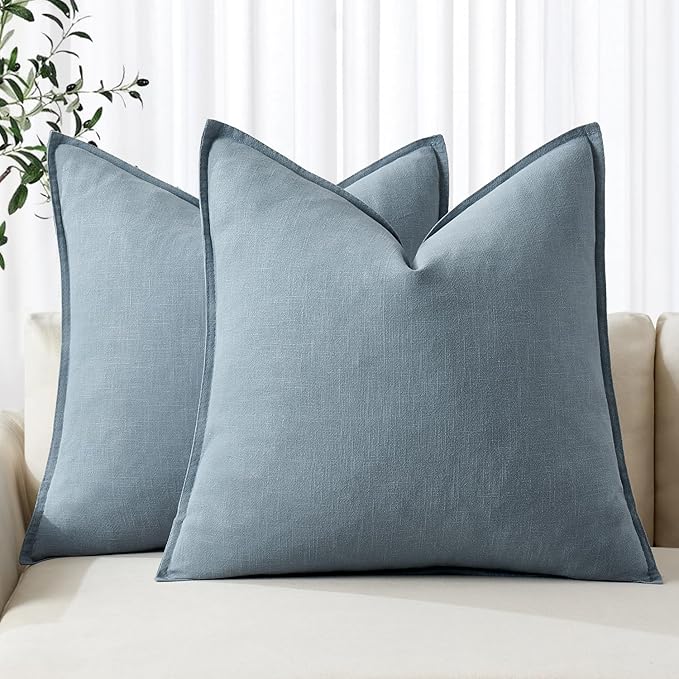 MIULEE Decorative Linen Euro Sham Pillow Covers 24x24 Blue Grey ​Boho by MIULEE