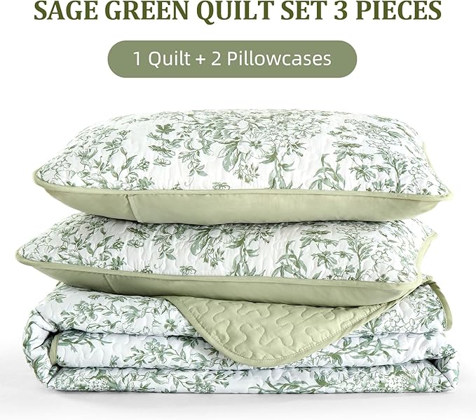 WONGS BEDDING California King Quilt Sets, Sage Green Quilt Bedding Set - Image 7