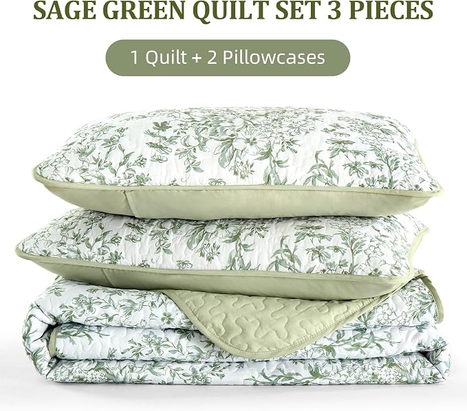 WONGS BEDDING Quilt Full Size, Sage Green Quilt Bedding Set - Image 7